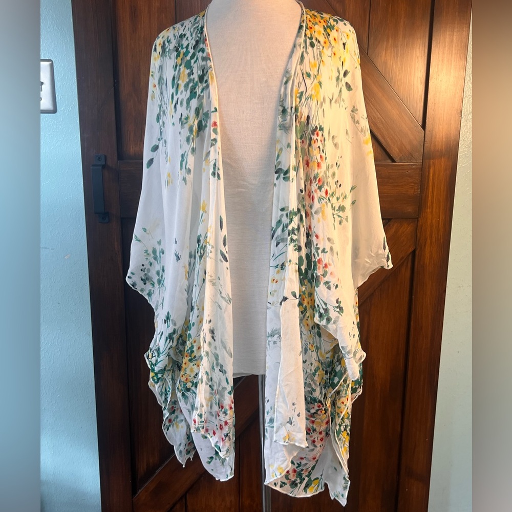 Karen Kane Floral Kimono with Yellow and Green Accents Women's 1X